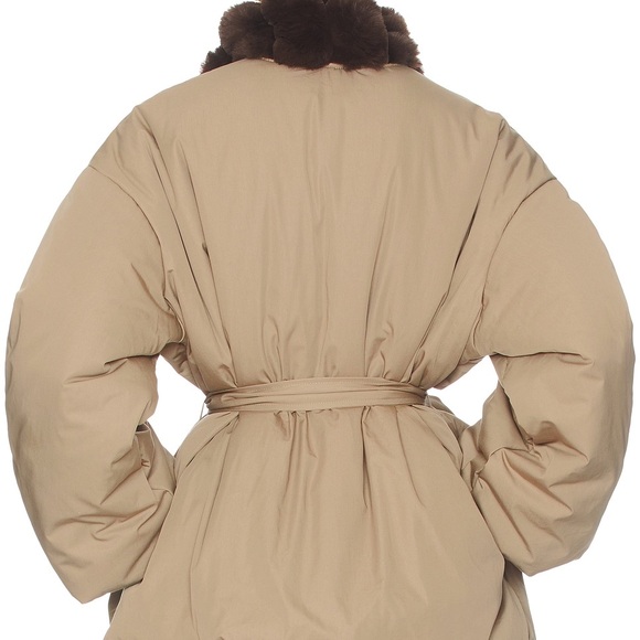 Helsa Bubble Puffer With Faux Fur in Tan & Cedar SZ S $449 - Picture 6 of 11